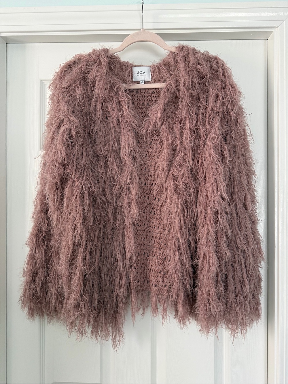 J.O.A. Dusty Rose Faux-Fur Shag Sweater Jacket - Medium